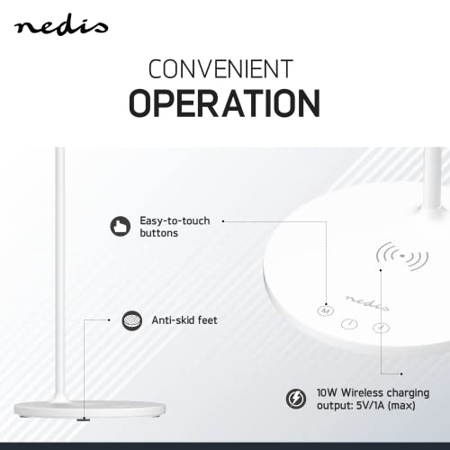 NEDIS® LED Desk Lamp with 10W Wireless Charger, Foldable Study Table Lamp with Touch Control, 3 Light Modes (White/Natural/Warm), 360° Flexible Neck, Dual Lamp Shades for Home, 1 Year Warranty - Image 3