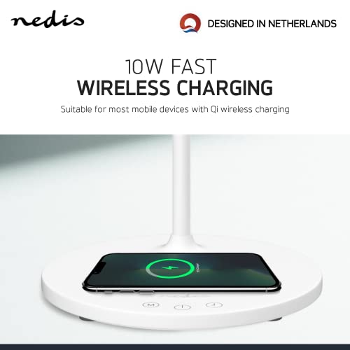 NEDIS® LED Desk Lamp with 10W Wireless Charger, Foldable Study Table Lamp with Touch Control, 3 Light Modes (White/Natural/Warm), 360° Flexible Neck, Dual Lamp Shades for Home, 1 Year Warranty - Image 2