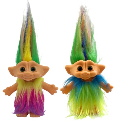 Yintlilocn 2Pack Retro Vintage Troll Dolls SetTroll Doll Chromatic Adorable for Collections School Project Arts and Crafts Party Favors Style1YellowBlue - Image 1