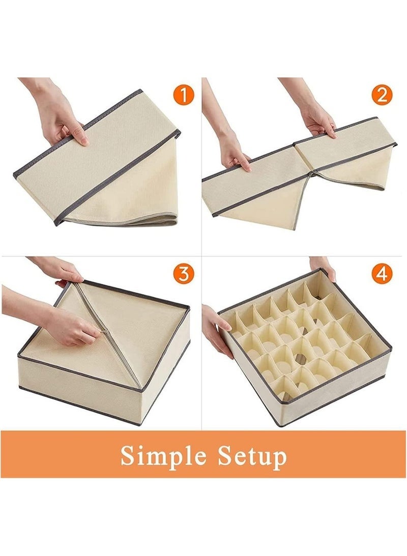 4 Pcs Underwear Storage Organizer Divider, Foldable Storage Boxes Cabinet Closet Organizers for Clothes, Bras, Lingerie, Socks, Undies, Khaki - Image 3