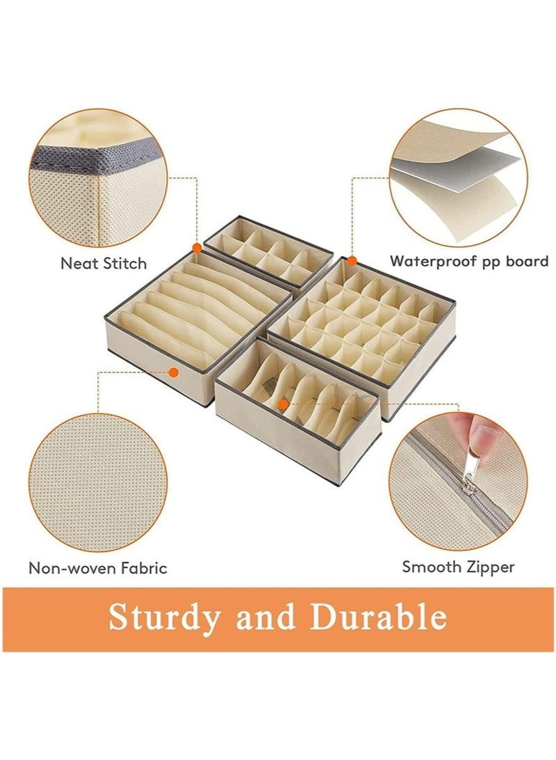 4 Pcs Underwear Storage Organizer Divider, Foldable Storage Boxes Cabinet Closet Organizers for Clothes, Bras, Lingerie, Socks, Undies, Khaki - Image 4