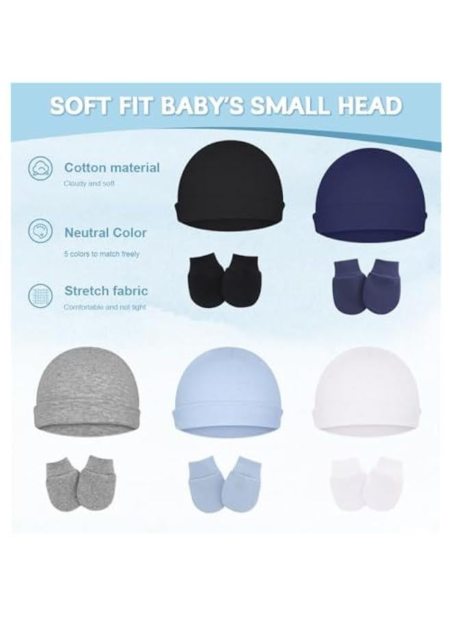 Cotton Baby Hats and Mittens Set Unisex, Toddler No Scratch Mittens and Beanie Cap Infant Newborn Hospital Hat - Image 2