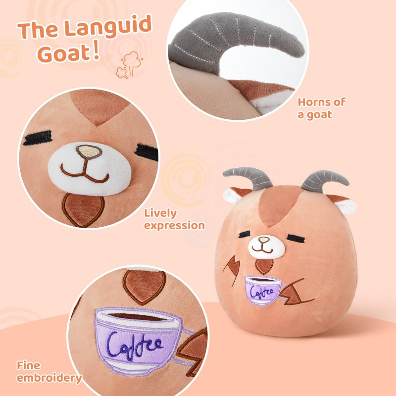 Glow Guards Original 12"" Goat Plush Pillow Cute Goat Stuffed Animal with Coffee Soft Goat Plush Toy Stuffed Animals Sheep Birthday Gift for Boys Girls Kids Brown Barbary Sheep Holding Coffee - Image 3