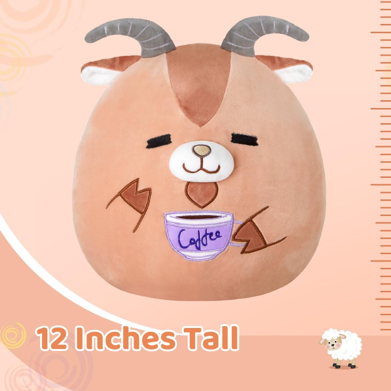 Glow Guards Original 12"" Goat Plush Pillow Cute Goat Stuffed Animal with Coffee Soft Goat Plush Toy Stuffed Animals Sheep Birthday Gift for Boys Girls Kids Brown Barbary Sheep Holding Coffee - Image 2