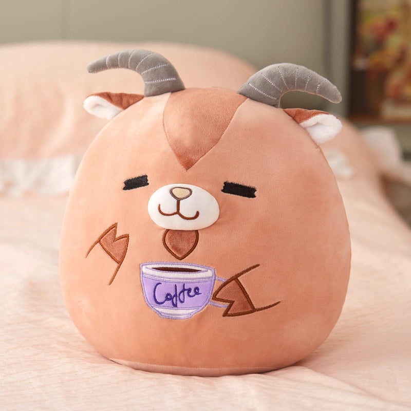 Glow Guards Original 12"" Goat Plush Pillow Cute Goat Stuffed Animal with Coffee Soft Goat Plush Toy Stuffed Animals Sheep Birthday Gift for Boys Girls Kids Brown Barbary Sheep Holding Coffee - Image 5