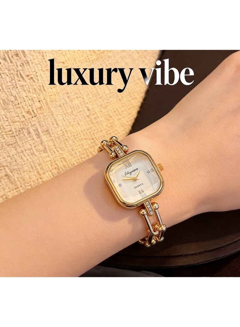 Women's Retro Quartz Gold Watch, Analog Display Square Dial with Chain Strap, Luxury Elegant Waterproof Wristwatch as Gift for Ladies - Image 3