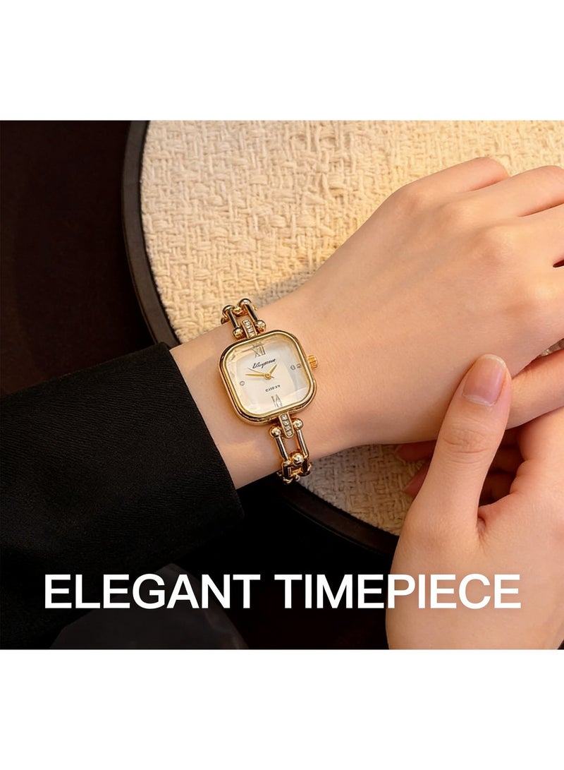 Women's Retro Quartz Gold Watch, Analog Display Square Dial with Chain Strap, Luxury Elegant Waterproof Wristwatch as Gift for Ladies - Image 1