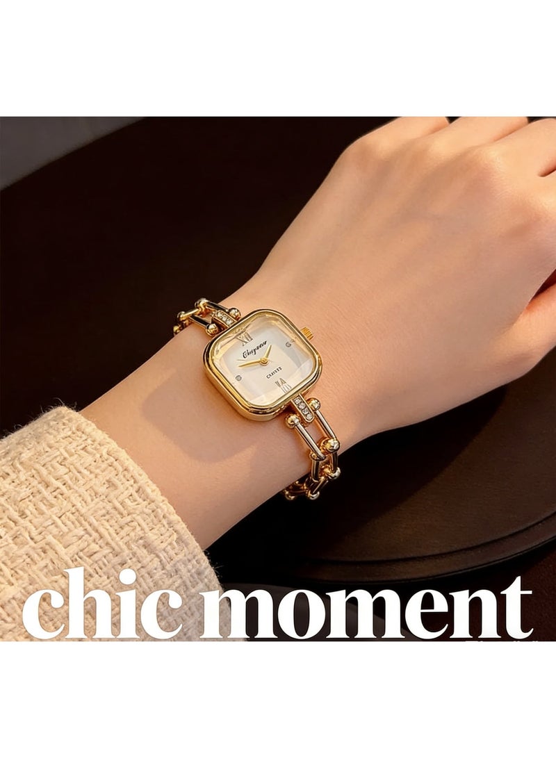 Women's Retro Quartz Gold Watch, Analog Display Square Dial with Chain Strap, Luxury Elegant Waterproof Wristwatch as Gift for Ladies - Image 2