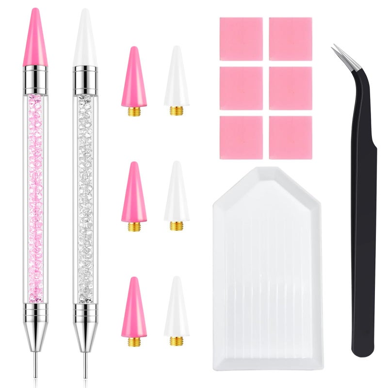 VANALIA Rhinestone Picker Tool, 2-Pack Diamond Painting Dotting Pen with 6 Extra Wax Tips & Precision Tweezer, Wax Pencil for Rhinestones, Nail Art DIY Kit - Image 1