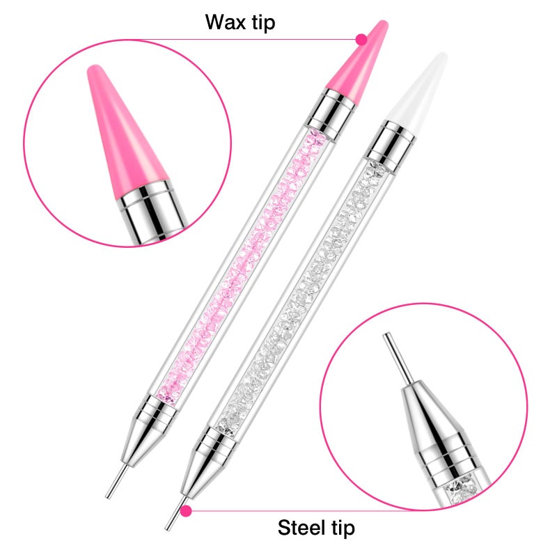 VANALIA Rhinestone Picker Tool, 2-Pack Diamond Painting Dotting Pen with 6 Extra Wax Tips & Precision Tweezer, Wax Pencil for Rhinestones, Nail Art DIY Kit - Image 5