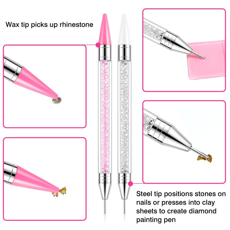 VANALIA Rhinestone Picker Tool, 2-Pack Diamond Painting Dotting Pen with 6 Extra Wax Tips & Precision Tweezer, Wax Pencil for Rhinestones, Nail Art DIY Kit - Image 2
