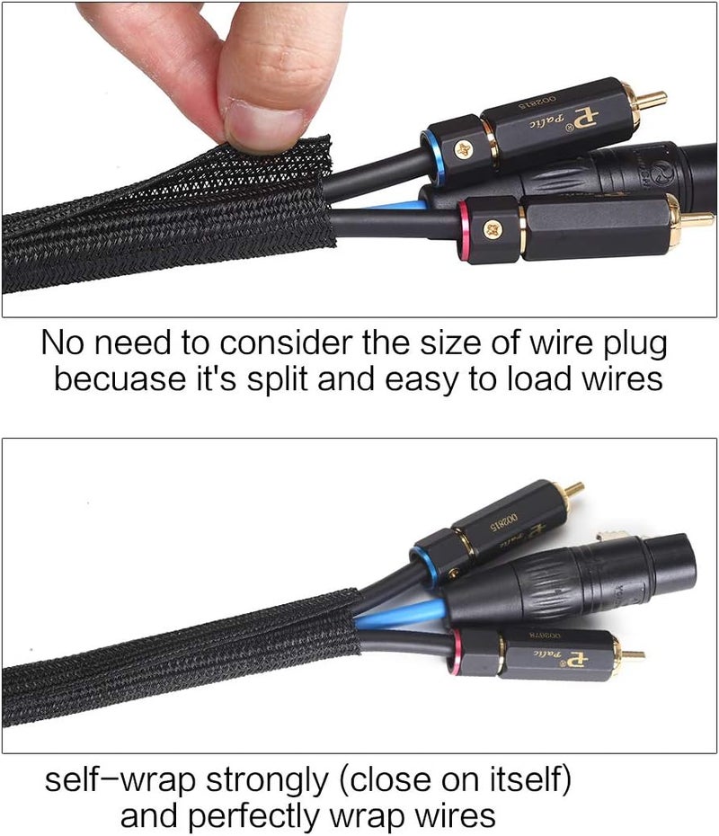 Alex Tech 25ft - 3/8 inch Cord Protector Wire Loom Tubing Cable Sleeve Split Sleeving For USB Cable Power Cord Audio Video Cable – Protect Cat From Chewing Cords - Black - Image 2