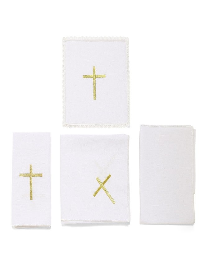 TALPGOD 4 Pcs Altar Supplies Linen Corporal for Churches Sets (Pall,Corporal,Purificator,Towel) White Linen Altar Cloth Gold Cross Embroidery,Mass Kits Catholic for Priest - Image 3