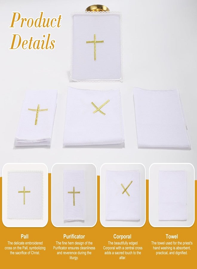 TALPGOD 4 Pcs Altar Supplies Linen Corporal for Churches Sets (Pall,Corporal,Purificator,Towel) White Linen Altar Cloth Gold Cross Embroidery,Mass Kits Catholic for Priest - Image 4