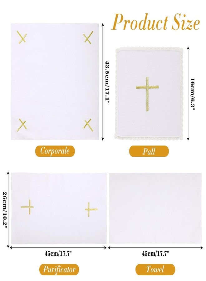 TALPGOD 4 Pcs Altar Supplies Linen Corporal for Churches Sets (Pall,Corporal,Purificator,Towel) White Linen Altar Cloth Gold Cross Embroidery,Mass Kits Catholic for Priest - Image 2