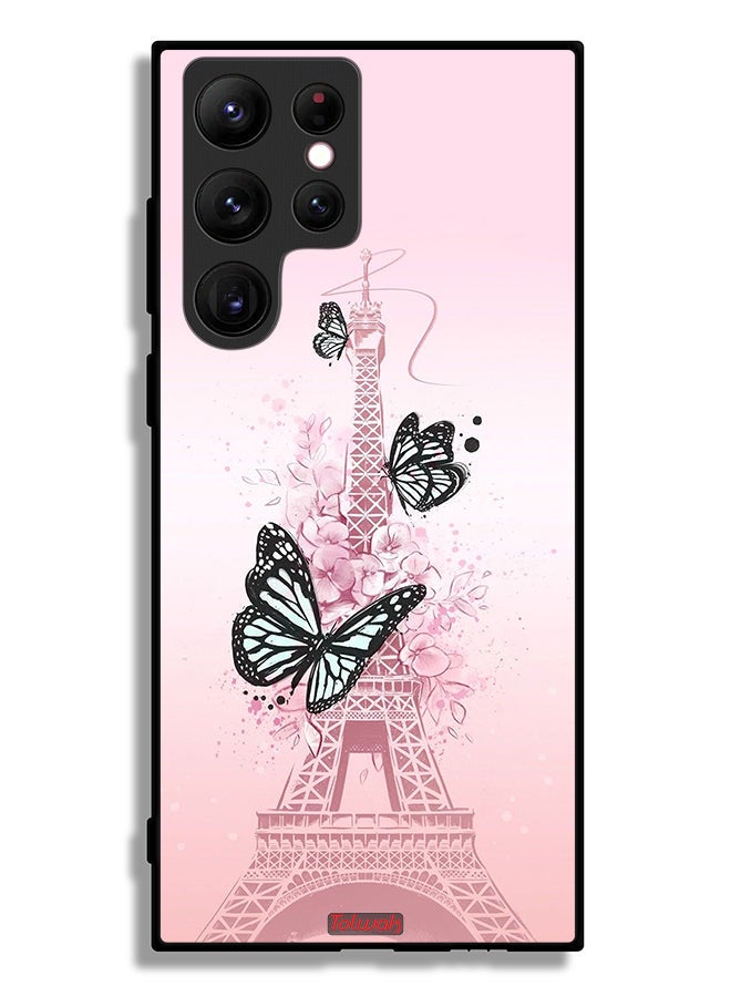 Tolwak Samsung Galaxy S22 Ultra 5G Protective Case Cover Butterflies On Eiffel Tower - Image 2