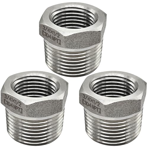 Beduan Stainless Steel Reducer Hex Bushing, 3/4" Male NPT to 1/2" Female NPT, Reducing Cast Pipe Adapter Fitting(Pack of 3) - Image 1