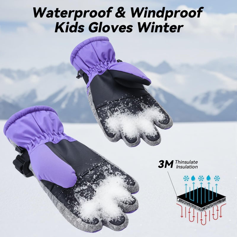 WALSKING Kids Waterproof Winter Thinsulate Warm Cold Weather Winter Snow Ski Gloves-Fits Boys and Girls Youth Child Outdoor - Image 3