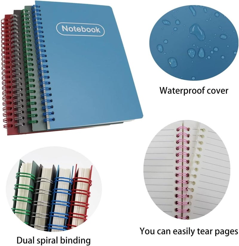 Excefore 4 Pack A5 Spiral Notebooks, College Ruled with 80 Thicken Sheets, Twin-Wire Binding & Durable Covers, 8.3x5.7in Portable Lined Journals for Office, Study & Note-Taking, Draft Paper - Image 5