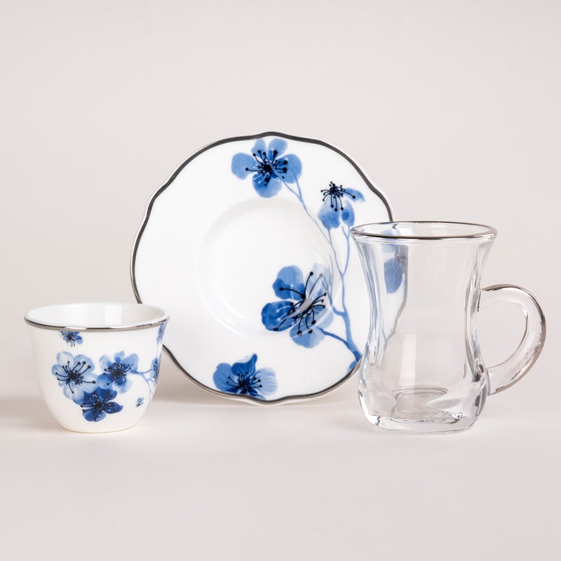 La Mesa blue porcelain and glass tea and coffee cups set 21 pcs - Image 2