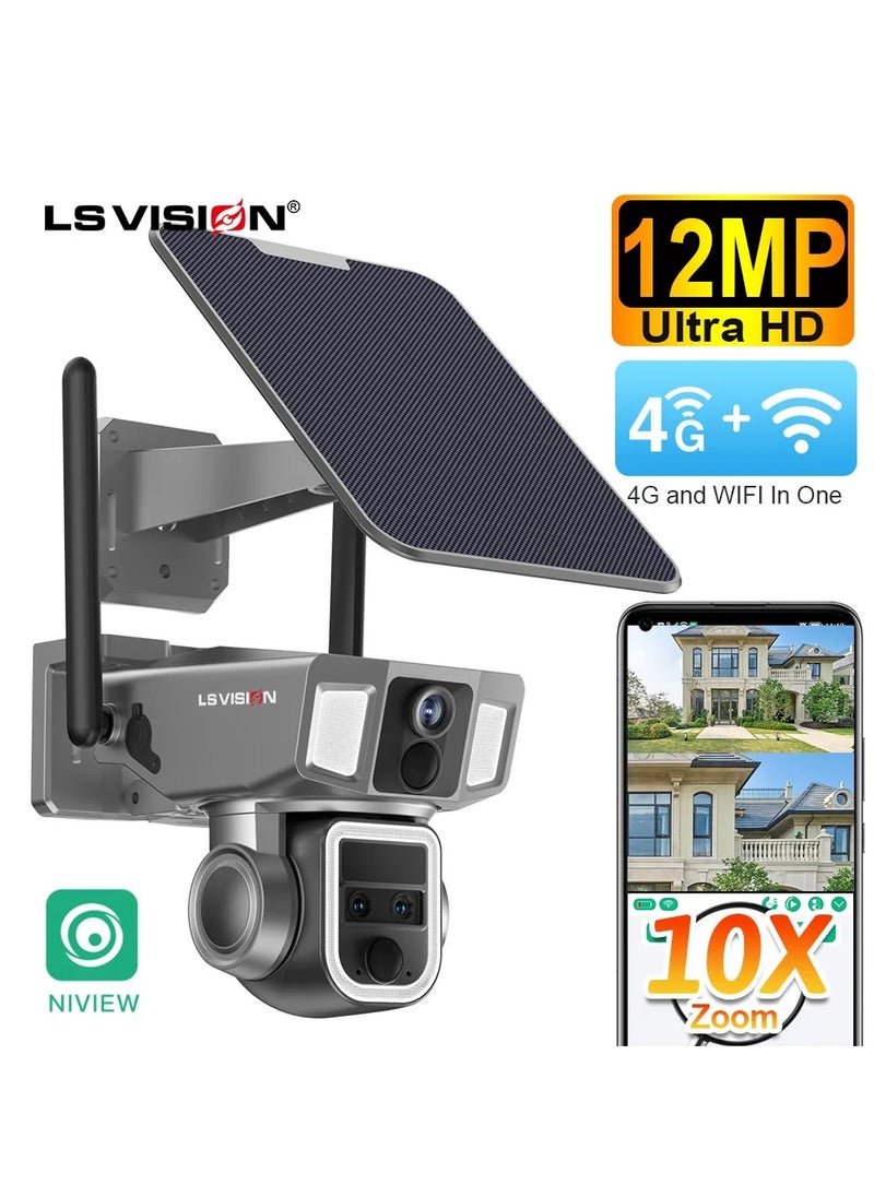 LS Vision LS VISION 12MP 6K 10X Zoom Dual Screen Solar Camera Outdoor 4G/WiFi 2 In 1 Three Lens Dual PIR Detection Auto Tracking CCTV Cam  - Image 2