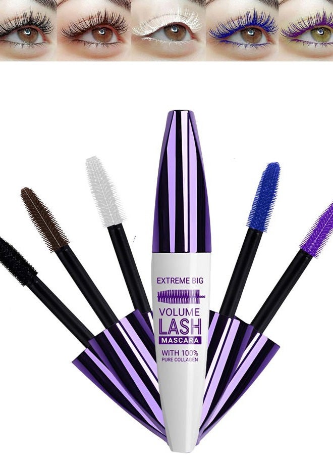 LYSdefeu 5D Waterproof Colored Mascara Volume and Length,5 Color Black Brown White Blue Purple Fiber Mascara for eyelashes, Longlasting Curling rimel de pestañas,Women's Day Eye Makeup Gift Set for Women Girl - Image 1