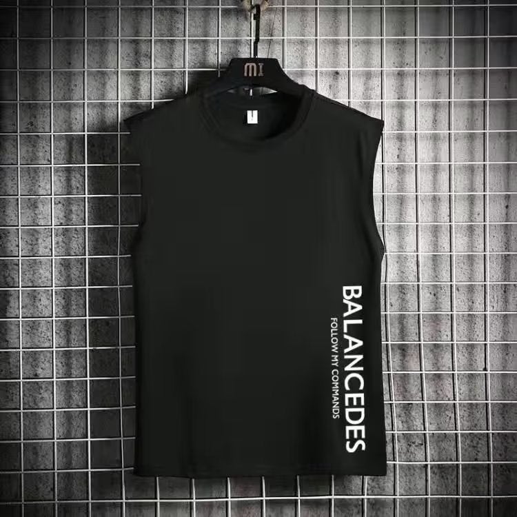 2023 Summer Sleeveless Vest Mens Loose Trendy Brand ins Waistcoat Short-sleeved Large Size Sports Fitness T-shirt Trendy BAL Black