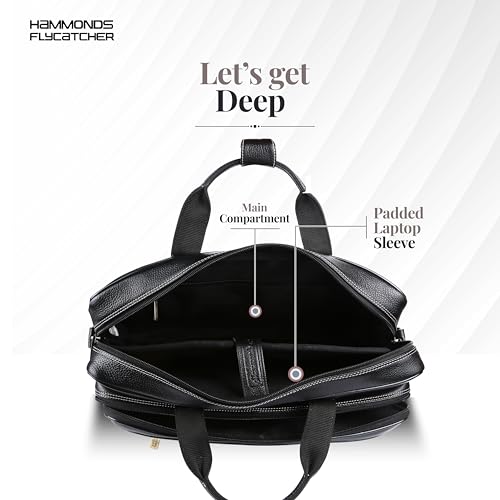 HAMMONDS FLYCATCHER Genuine Leather Expandable Office Bag for Men with Trolley Strap, Adjustable Strap, 15.6 Inch Leather Laptop Bag for Men for Office, Travel, Daily Use - 1 Year Warranty - Black - Image 4