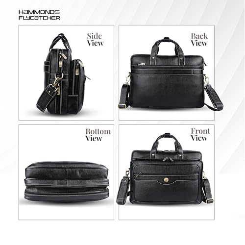 HAMMONDS FLYCATCHER Genuine Leather Expandable Office Bag for Men with Trolley Strap, Adjustable Strap, 15.6 Inch Leather Laptop Bag for Men for Office, Travel, Daily Use - 1 Year Warranty - Black - Image 5
