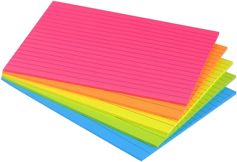 Vanpad Lined Sticky Notes 6X8 in Bright Ruled Post Stickies Colorful Super Sticking Power Memo Pads Its Strong Adhesive, 5 Pads/Pack, 28 Sheets/pad - Image 1