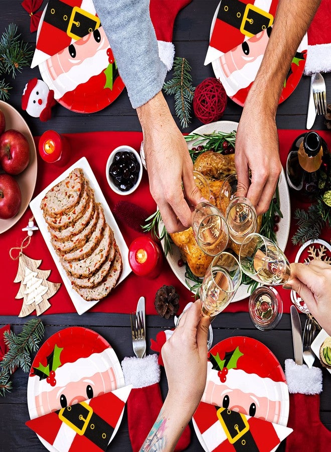 Whaline 90Pcs Christmas Party Supplies Set 9In Santa Claus Pattern Paper Plates and 6.5 In Santa Belts Printed Paper Napkins Cute Christmas Disposable Tableware for 40 Guests Xmas Holiday Dinner - Image 5