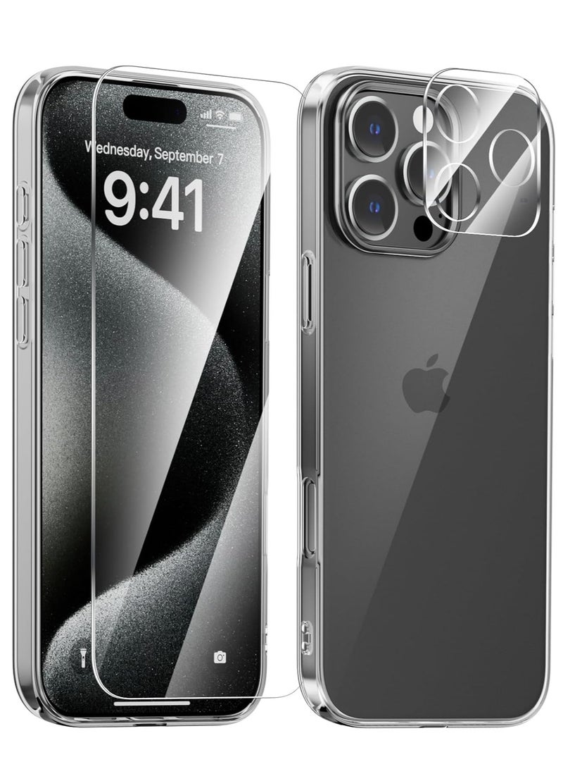 ELTRAZONE Ultra-Thin Clear iPhone 16 Pro Case – Non-Yellowing, Shockproof with Camera Lens & Screen Protectors - Image 1