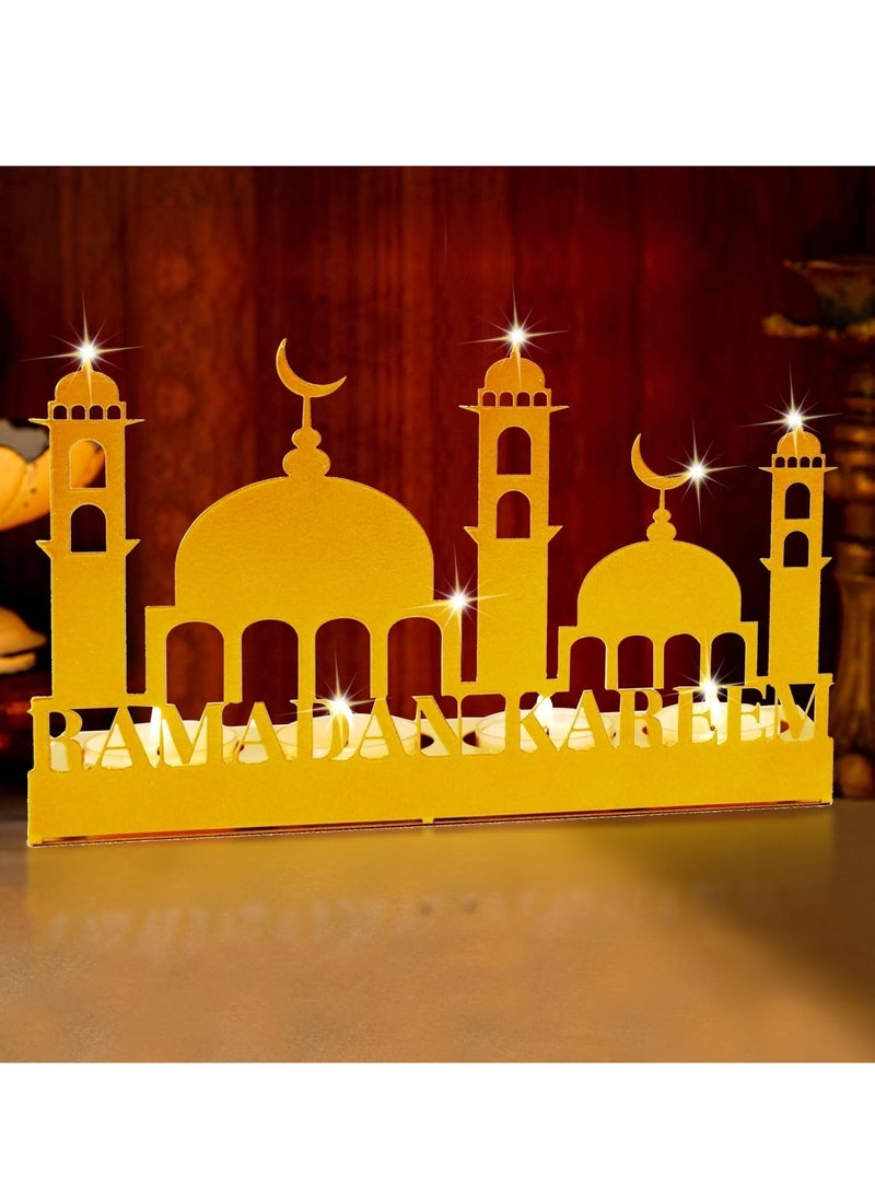 Yoawllty Ramadan Decorations,Ramadan Candle Holder,Ramadan Kareem Candlestick Castle Pattern for Home Bedroom Living Room Foldable Ramadan Table Decorations(Candle Not Include)  - Image 1