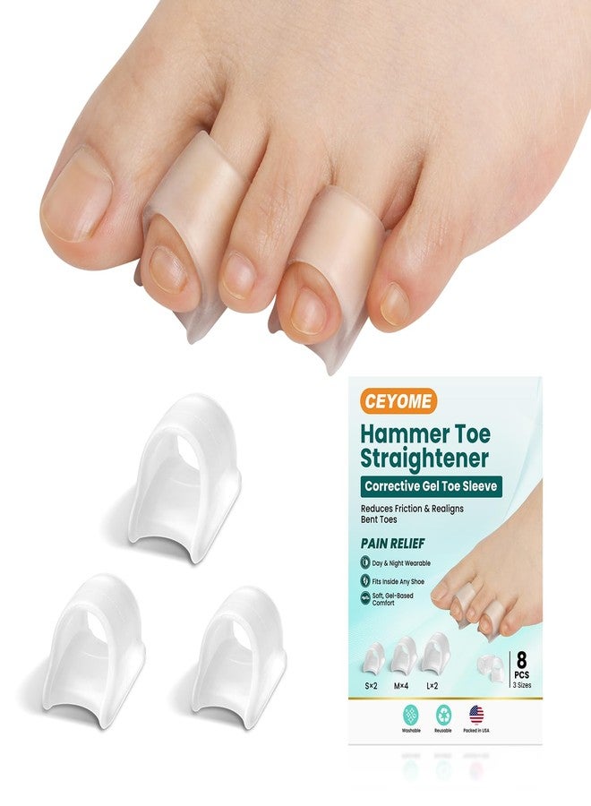 CEYOME Hammer Toe Straighteners for Women & Men - 8 Pack Gel Toe Splints for Bent, Claw & Curled Toes - Toe Corrector Supports Alignment for Daily Walking & Standing - (S/M/L, Clear) - Image 1