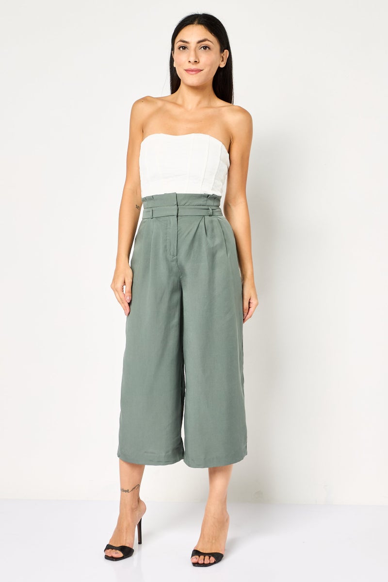 VERO MODA سروال واسع عادي للنساء، أخضر - Image 3