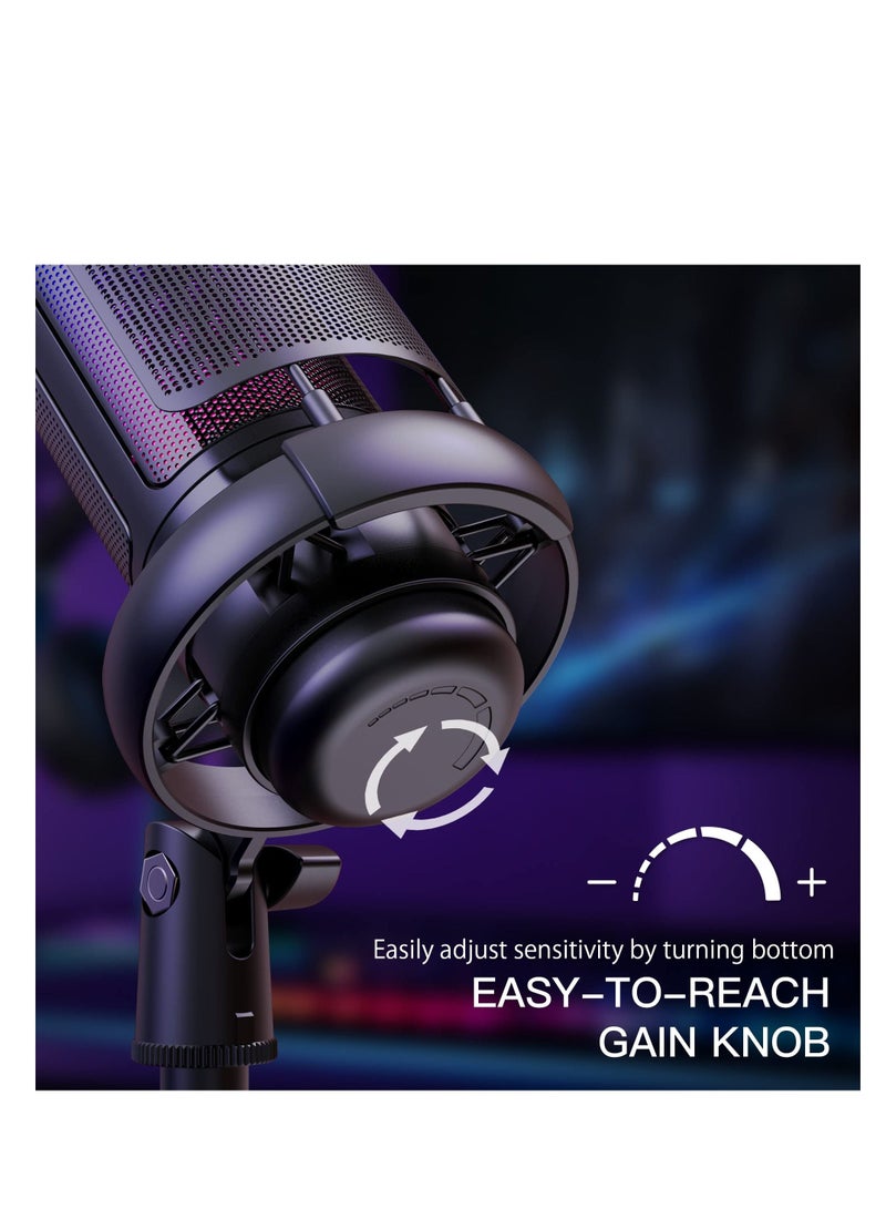 Excefore USB Microphone for PC, Gaming Mic for PS4/ PS5/ Mac/Phone, Condenser Mic with Quick Mute, RGB Lighting, Pop Filter, Shock Mount, Gain Control, for Gaming, Streaming, Podcasting, Recording, YouTube  - Image 4