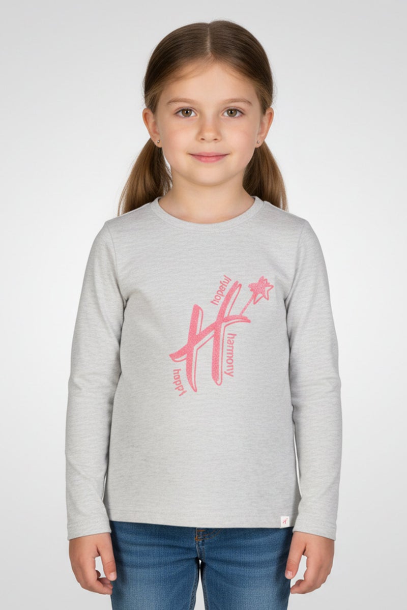 Hamleys Toddlers Girl Crew Neck Long Sleeve Graphic Print Top, Grey - Image 1
