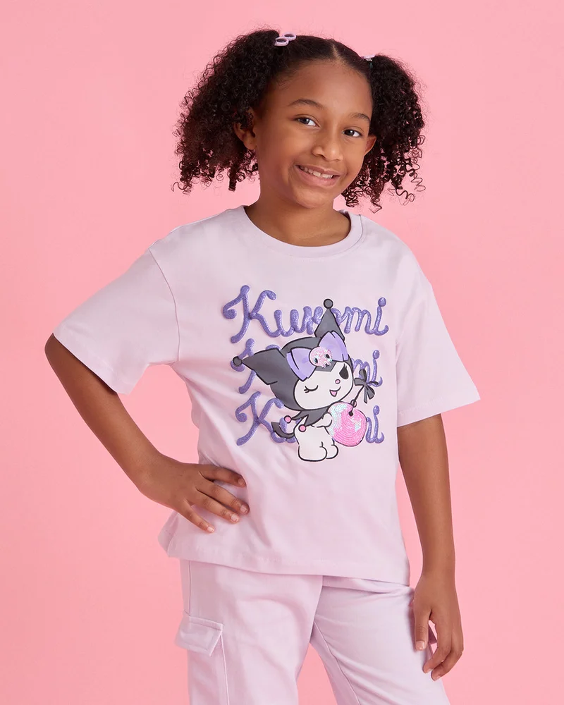 Redtag Girls Lilac Printed Kurumi T Shirt