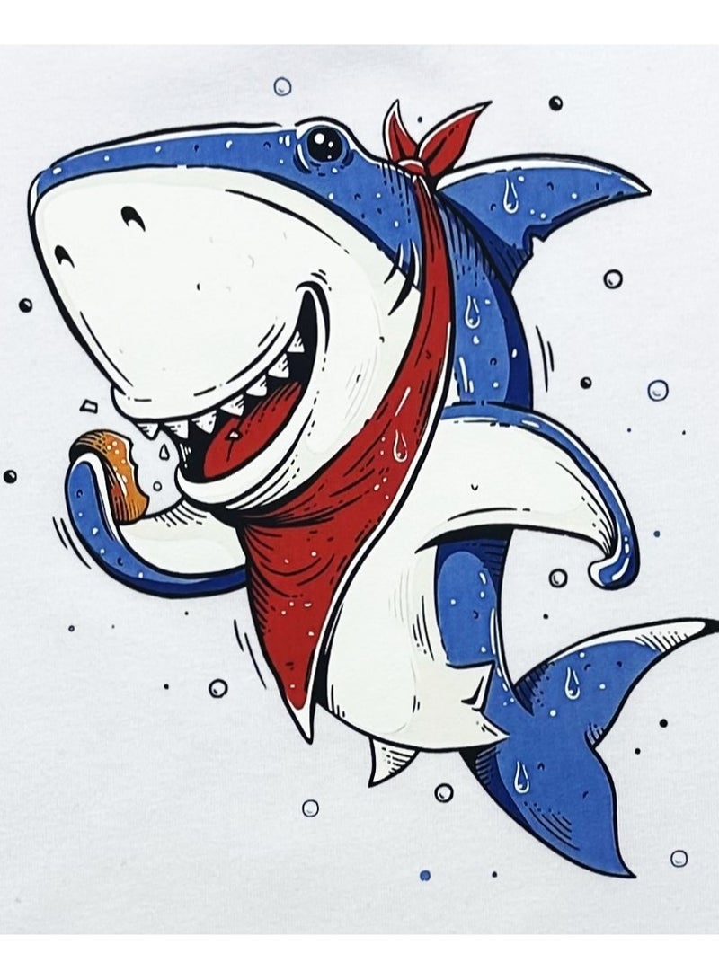 Baby Co. Shark Graphic White Cotton T-shirt - Image 2
