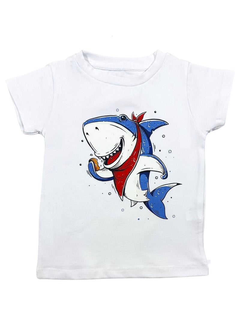 Baby Co. Shark Graphic White Cotton T-shirt - Image 1