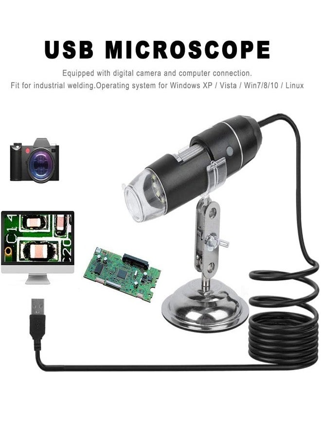 Generic - USB Microscope 0-800x Magnification 8 LED Digital Matte Pattern Microscope with Bracket Compatible for Vista Windows XP 7 8 10 Linux microscope - Image 1