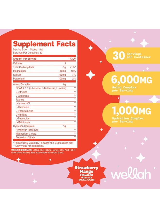 Wellah So Long Soreness BCAA Powder (Strawberry Mango Flavor), 30 Servings, with Hydration Complex - Image 2