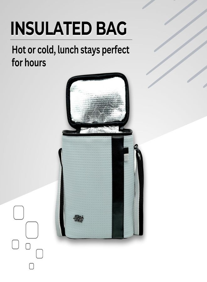 كوي طقم علبة طعام فاخرة من الفولاذ المقاوم للصدأ من KOI للمكتب | حقيبة معزولة وعلبة مخلل بلاستيكية سعة 180 مل | 3 علب غداء للمكتب 290×450×600 مل وزجاجة ماء سعة 750 مل | رمادي - Image 5