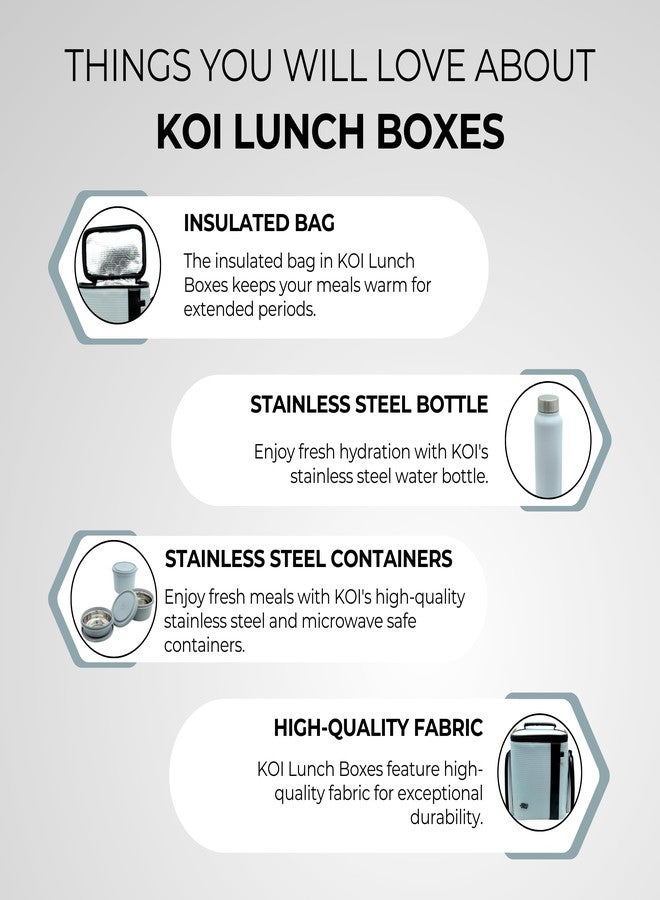 كوي طقم علبة طعام فاخرة من الفولاذ المقاوم للصدأ من KOI للمكتب | حقيبة معزولة وعلبة مخلل بلاستيكية سعة 180 مل | 3 علب غداء للمكتب 290×450×600 مل وزجاجة ماء سعة 750 مل | رمادي - Image 4