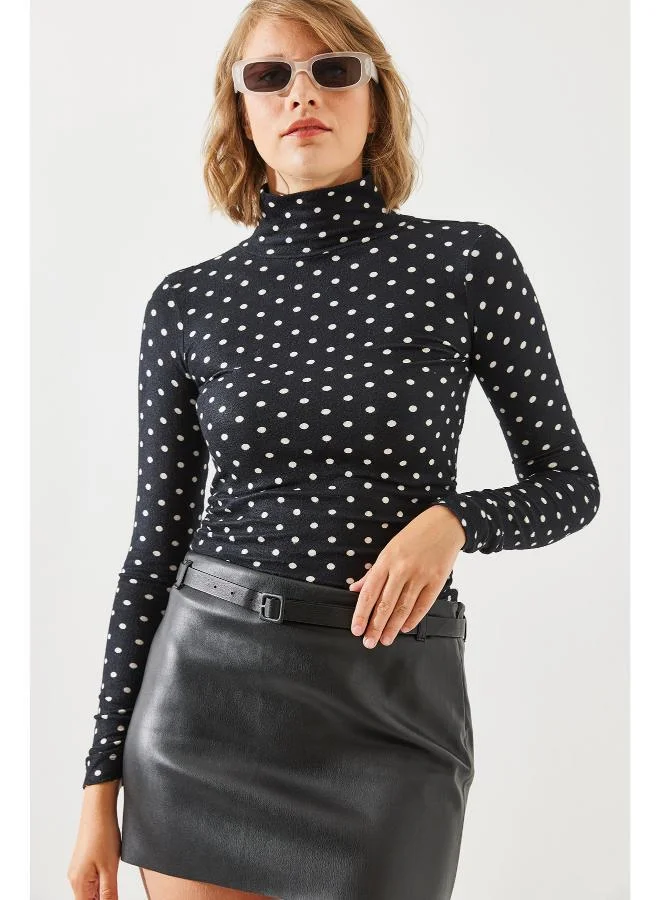 Ginger Mock Neck Polka Dot Top