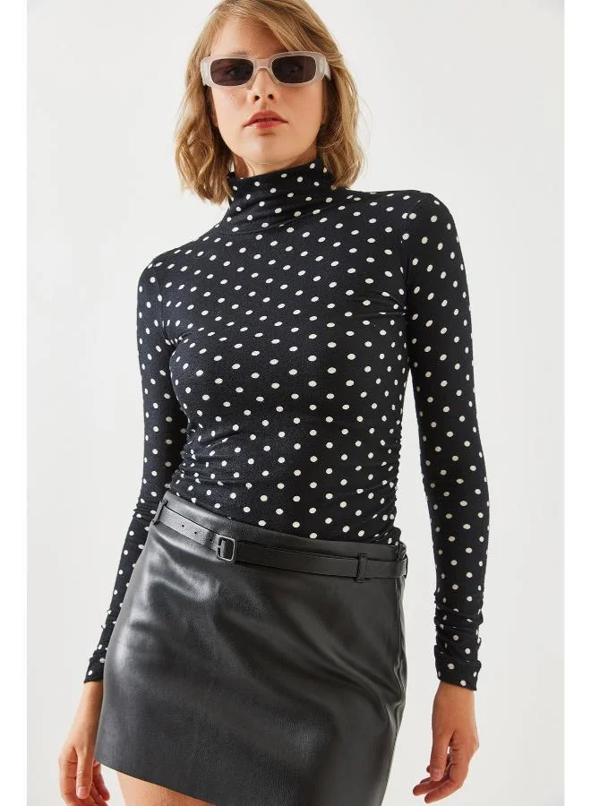 Ginger Mock Neck Polka Dot Top