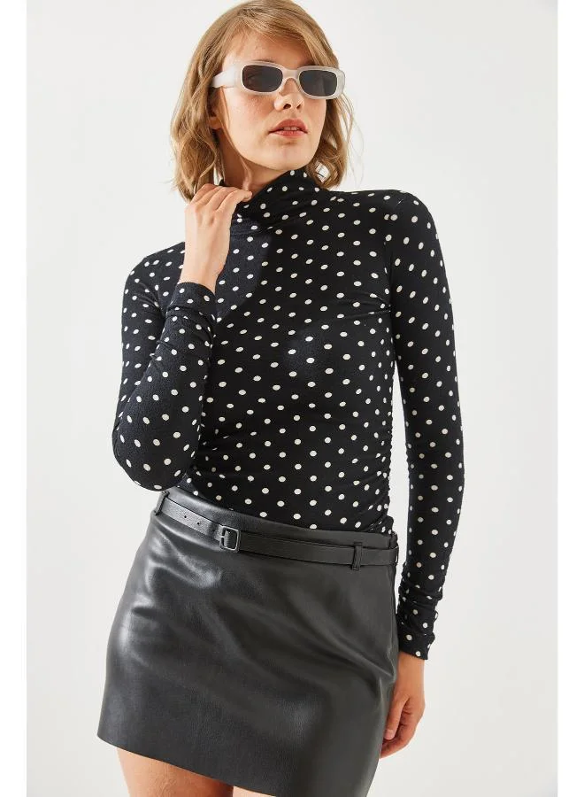 Ginger Mock Neck Polka Dot Top