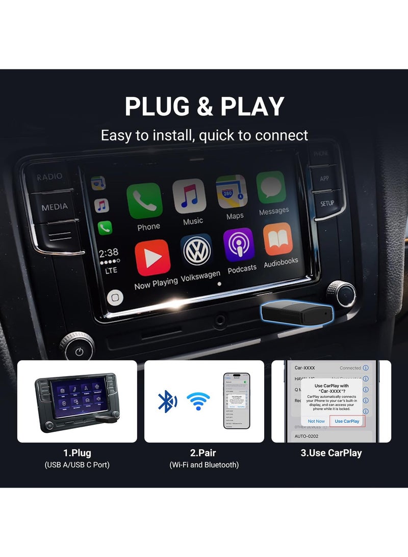 Captaintech Mini Wireless Carplay Adapter, 10s Auto-Connect for Cars with OEM Wired CarPlay, with USB Port, Convert Wired to Wireless CarPlay Dongle, Carplay Dongle for Cars from 2016+ & iOS 10+, Online Update - Image 3