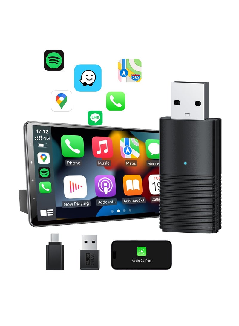 Captaintech Mini Wireless Carplay Adapter, 10s Auto-Connect for Cars with OEM Wired CarPlay, with USB Port, Convert Wired to Wireless CarPlay Dongle, Carplay Dongle for Cars from 2016+ & iOS 10+, Online Update - Image 1