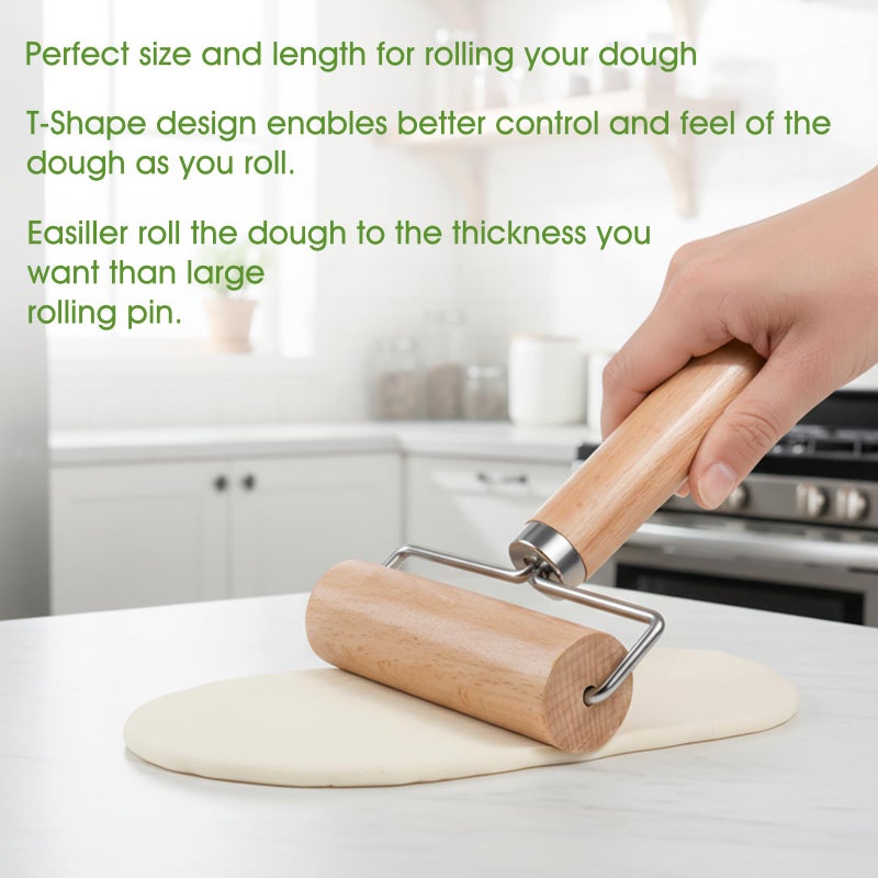 LorisArm Small Rolling Pin with Handle, Wooden Dough Pastry Roller, Non-Stick Pizza Rollers, mini Dough Wood Roller for Home Kitchen Baking Cooking - Image 3